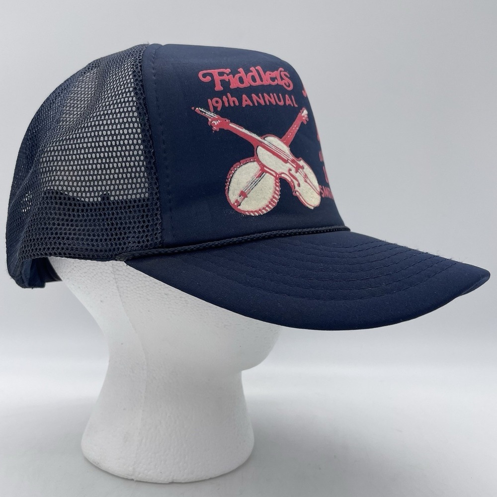 Vtg 1990 SnapBack Hat Country Western Music Fiddle Banjo Graphic Fiddlers Jam Tn
